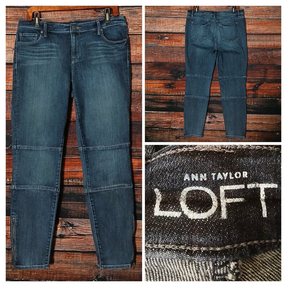 LOFT Jeans 10 30 Modern Skinny Ankle Zipped Cuffs Paneled Denim